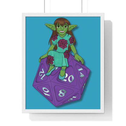 Goblin on a d20 Vertical Framed Poster