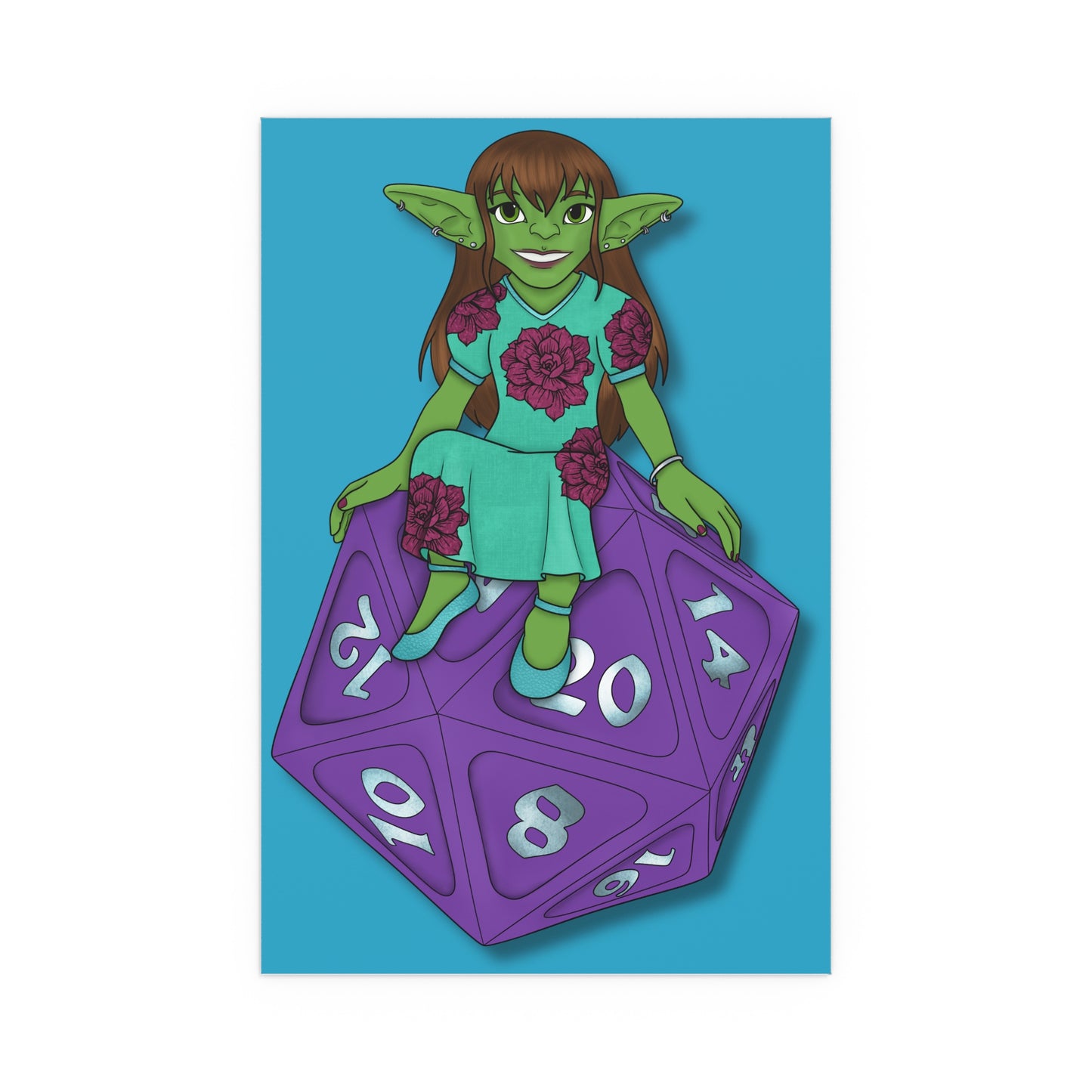 Goblin on a d20 Indoor and Outdoor Silk Posters