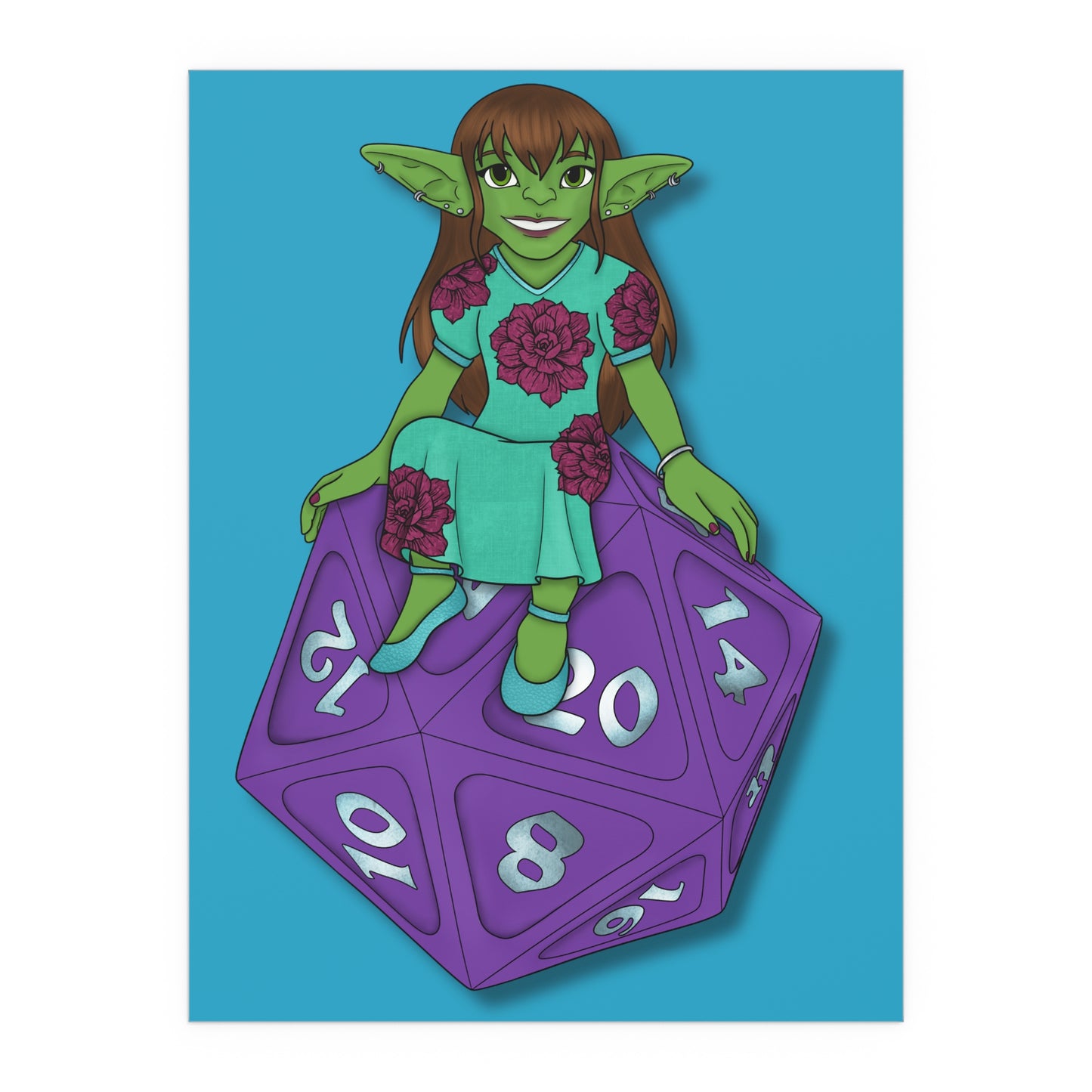 Goblin on a d20 Indoor and Outdoor Silk Posters