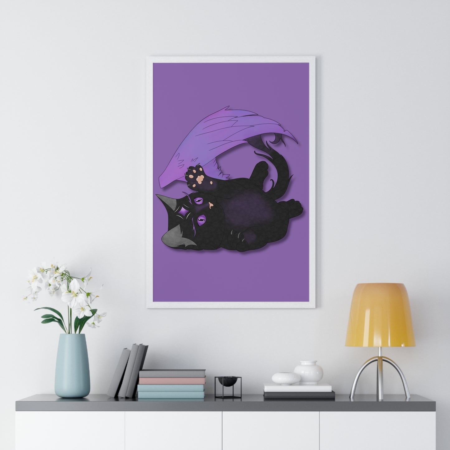 Winged Kitten Vertical Framed Poster