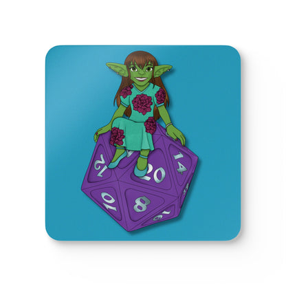 Goblin on a d20 Corkwood Coaster Set