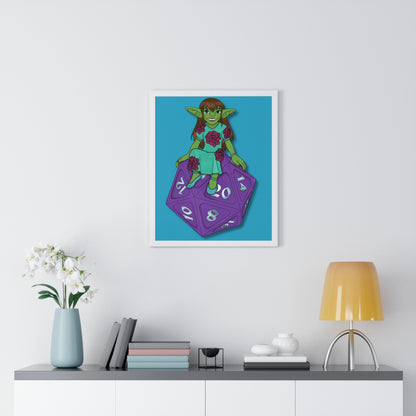 Goblin on a d20 Vertical Framed Poster