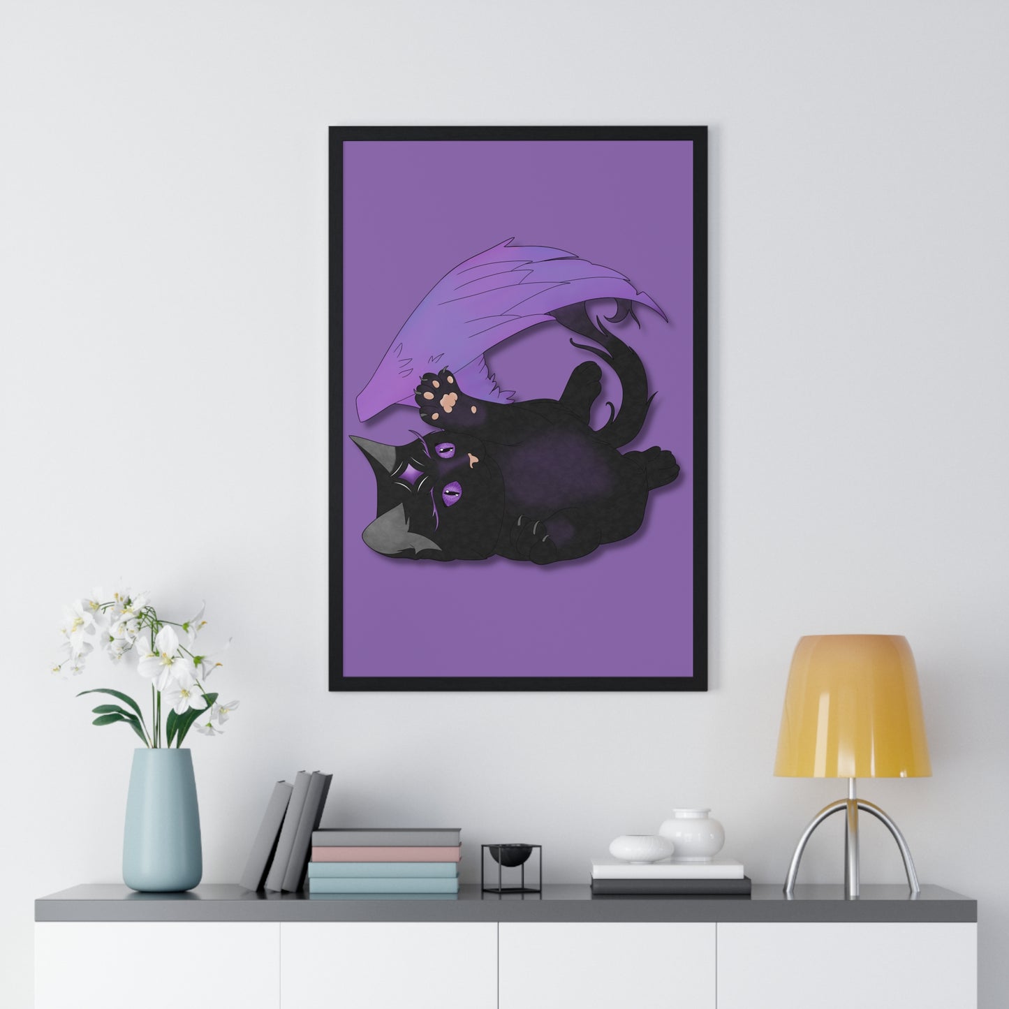 Winged Kitten Vertical Framed Poster