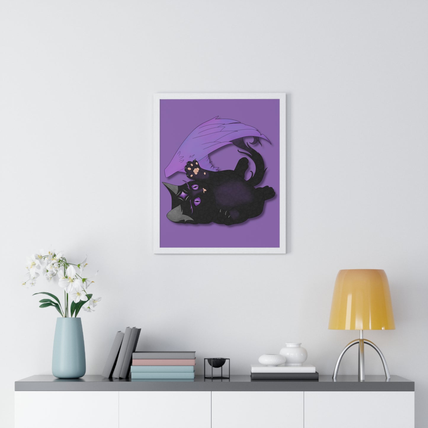 Winged Kitten Vertical Framed Poster