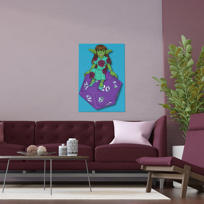 Goblin on a d20 Indoor and Outdoor Silk Posters