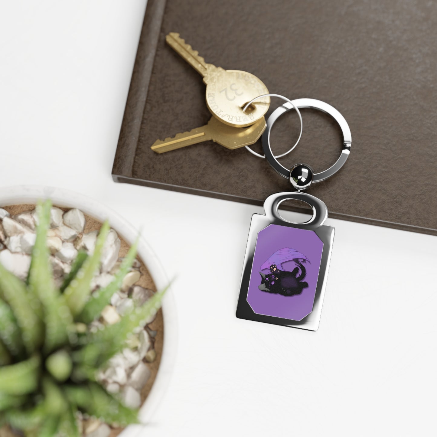 Winged Kitten Rectangle Photo Keyring