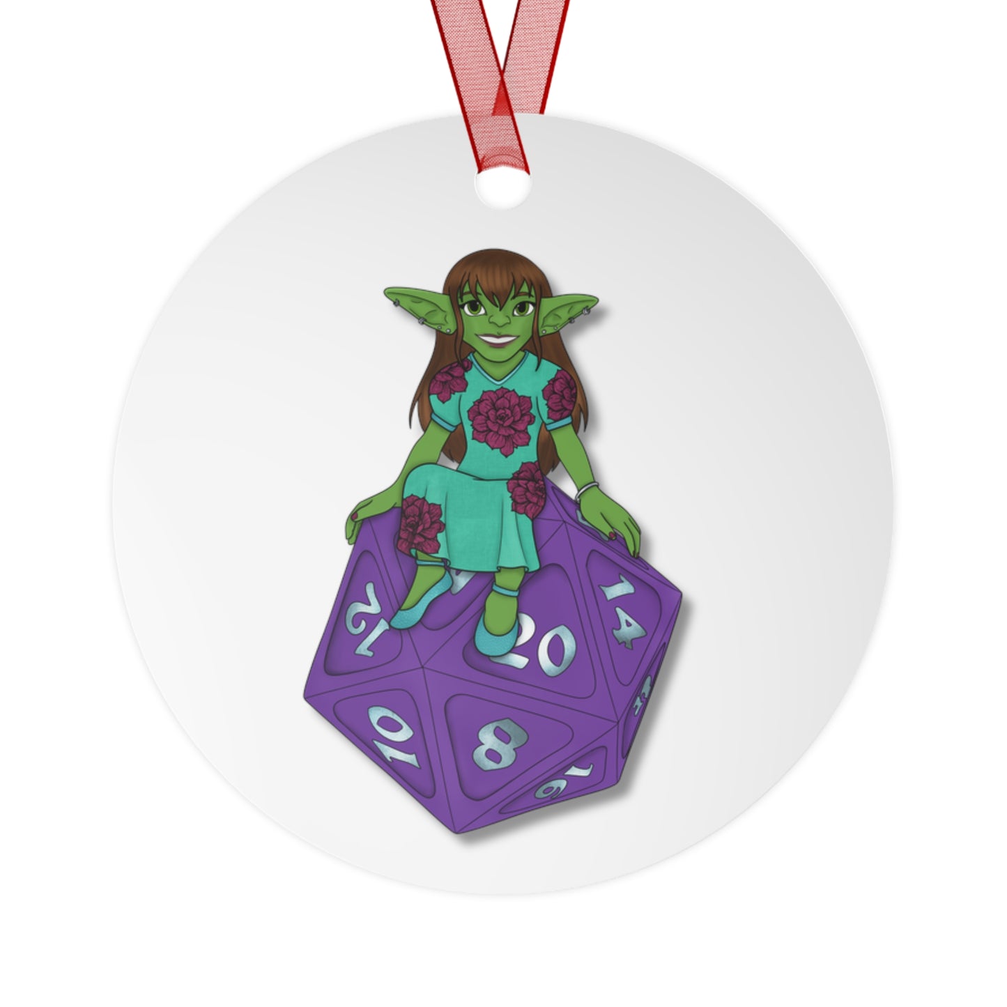 Goblin on a d20 Metal Ornaments