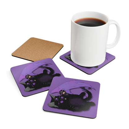 Winged Kitten Corkwood Coaster Set