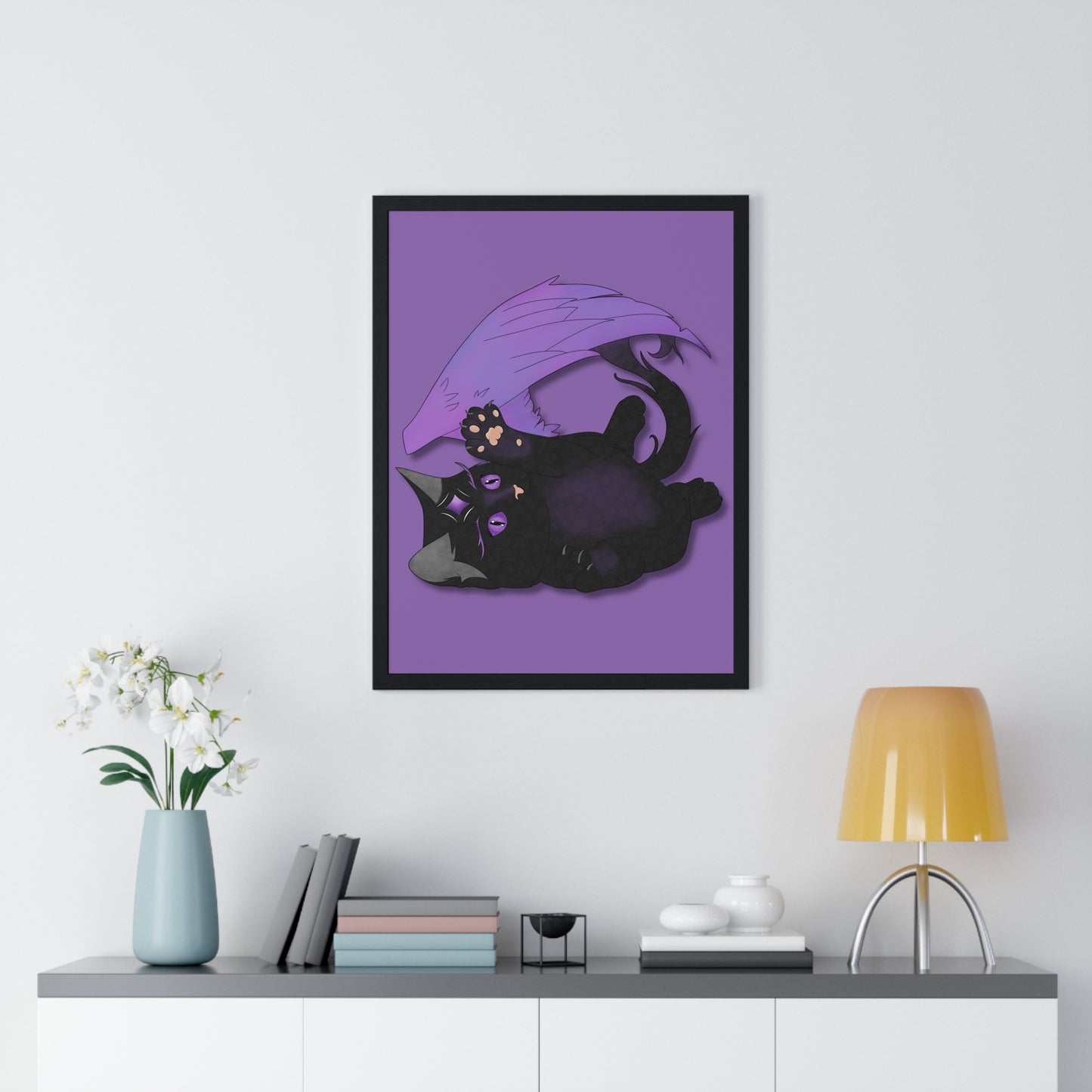 Winged Kitten Vertical Framed Poster