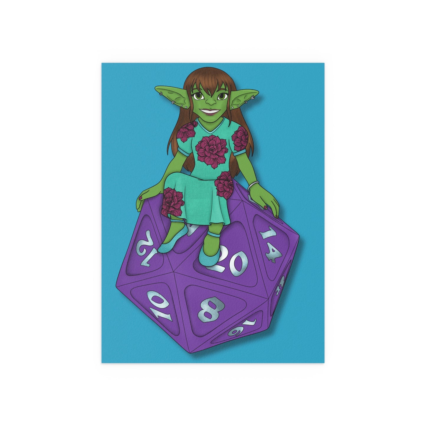 Goblin on a d20 Indoor and Outdoor Silk Posters