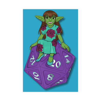 Goblin on a d20 Indoor and Outdoor Silk Posters