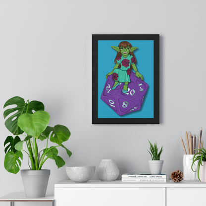 Goblin on a d20 Vertical Framed Poster