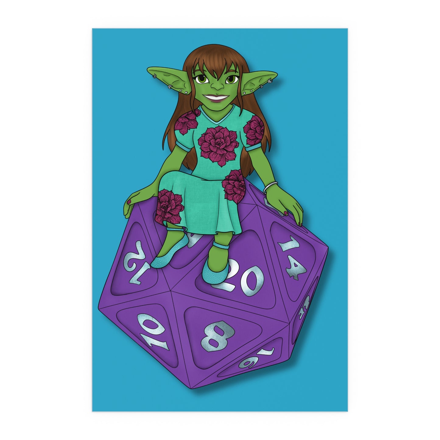 Goblin on a d20 Indoor and Outdoor Silk Posters