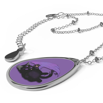 Winged Kitten Oval Necklace