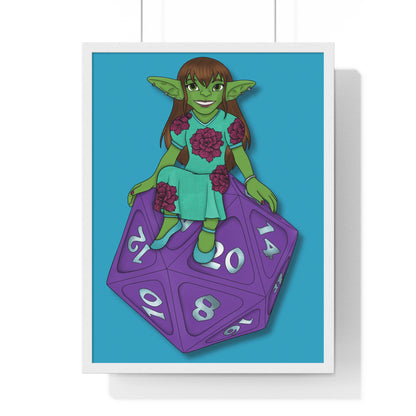 Goblin on a d20 Vertical Framed Poster