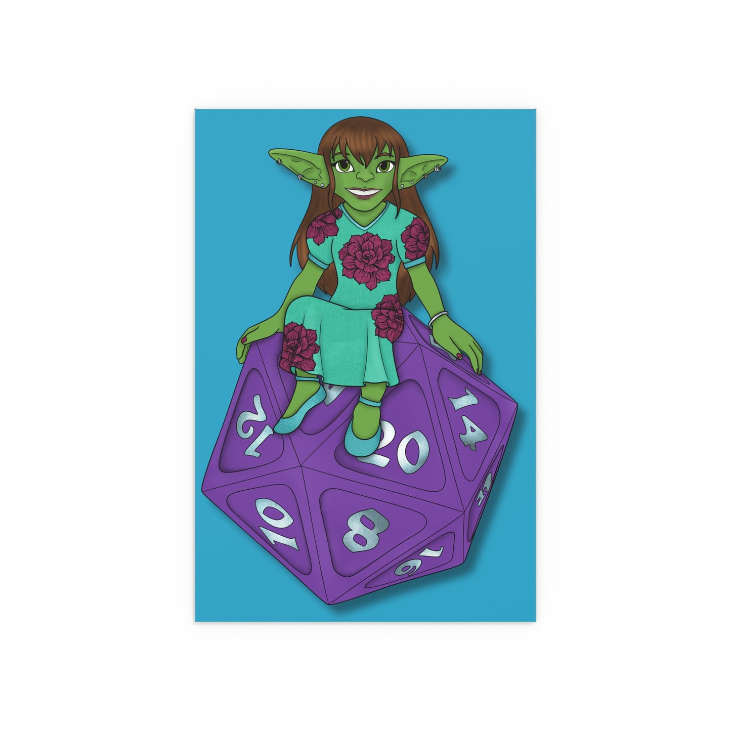 Goblin on a d20 Indoor and Outdoor Silk Posters