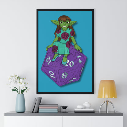 Goblin on a d20 Vertical Framed Poster