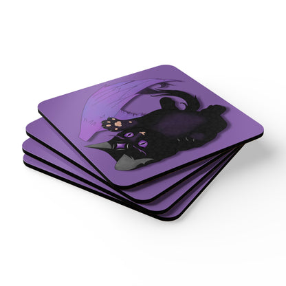 Winged Kitten Corkwood Coaster Set