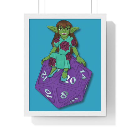 Goblin on a d20 Vertical Framed Poster