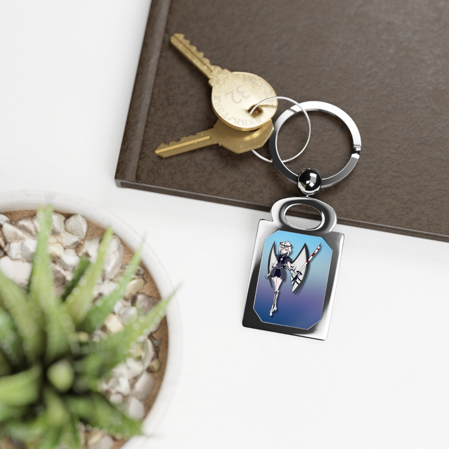 Space Warrior Lute Rectangle Photo Keyring