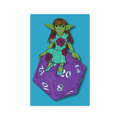 Goblin on a d20 Indoor and Outdoor Silk Posters